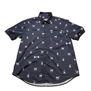 RSVLTS Button Down Navy Blue Pug Dog Print Kunuflex Men's Size Large